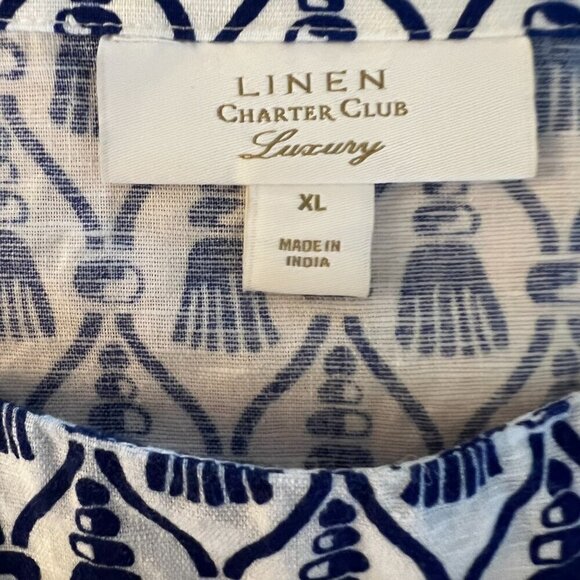 Charter Club Women Tunic Top XL Blue Linen Nautical Coastal Beachy Quiet Luxury - Picture 6 of 8